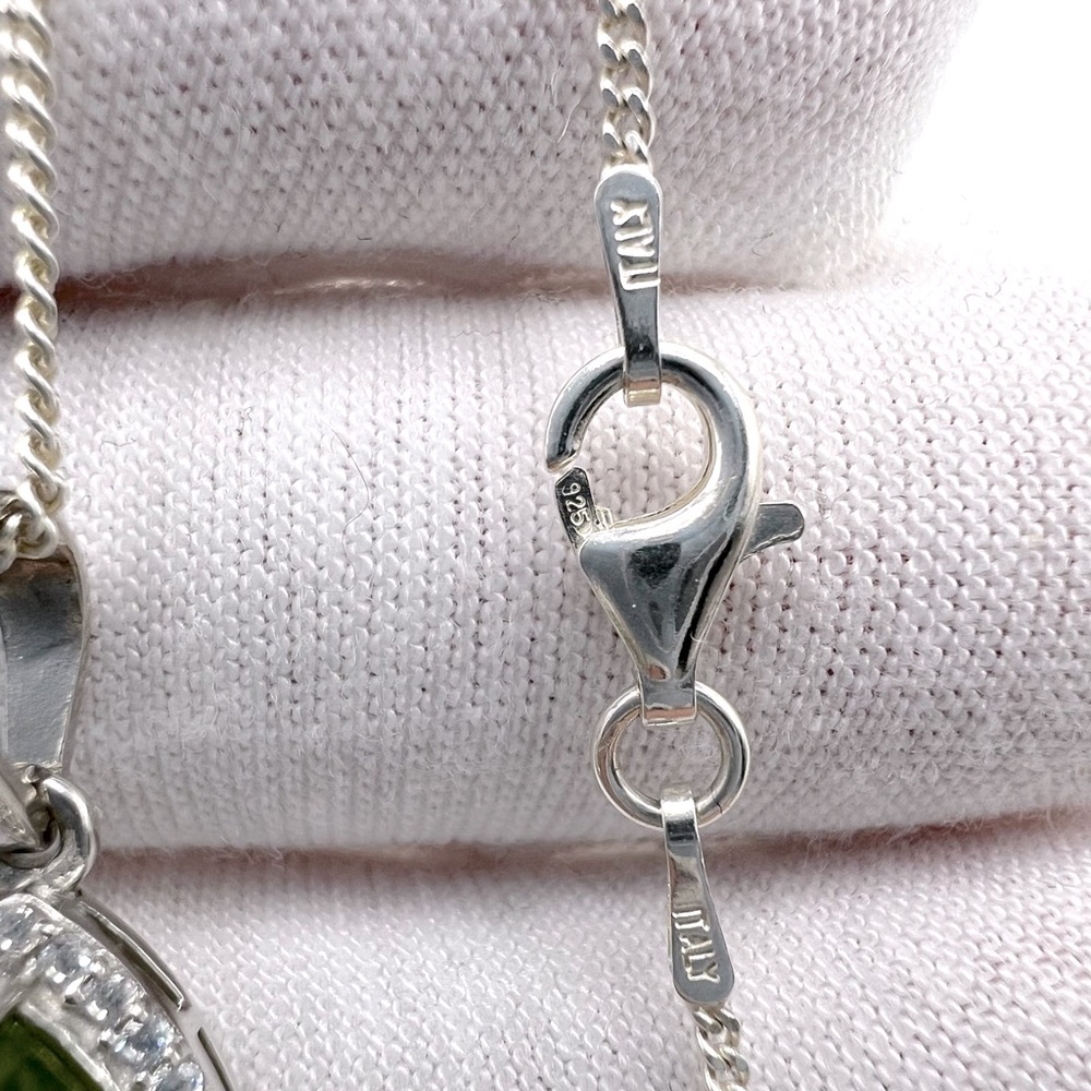 Genuine Peridot & Clear Cz .925 Sterling Silver Necklace - Picture 10 of 14